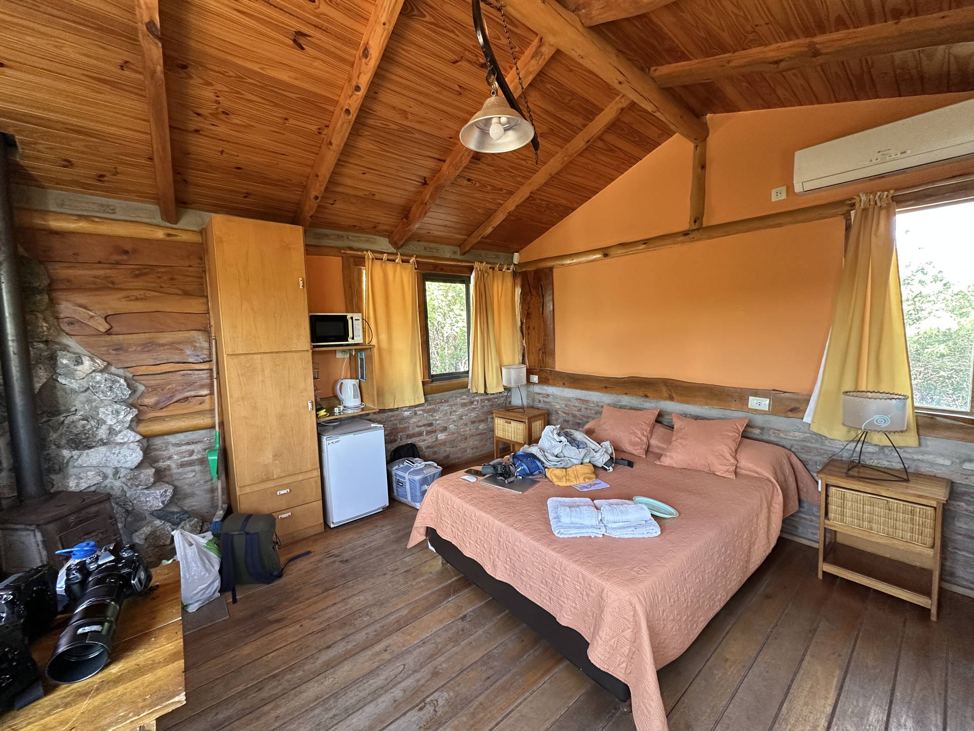 upstairs cabin at San Marcos. Not a full kitchen, but a small fridge and a microwave.